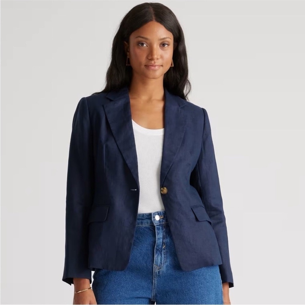 Quince Navy 100% European Linen Structured Blazer Large New with Tags